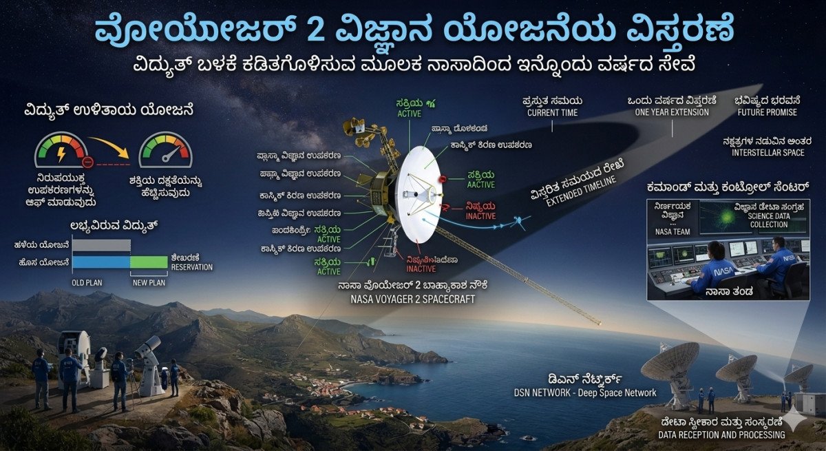 ವಿದ್ಯುತ್ ಬಳಕೆ ಕಡಿತಗೊಳಿಸುವ ಮೂಲಕ ವೋಯೇಜರ್ 2 ವಿಜ್ಞಾನ ಯೋಜನೆಯನ್ನು ಮತ್ತೊಂದು ವರ್ಷ ವಿಸ್ತರಿಸಿದ ನಾಸಾ