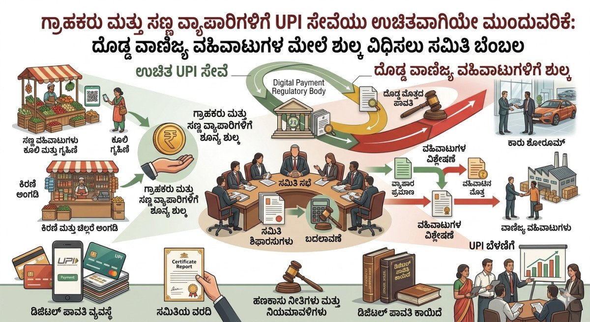 ಗ್ರಾಹಕರು ಮತ್ತು ಸಣ್ಣ ವ್ಯಾಪಾರಿಗಳಿಗೆ UPI ಸೇವೆಯು ಉಚಿತವಾಗಿಯೇ ಮುಂದುವರಿಕೆ: ದೊಡ್ಡ ವಾಣಿಜ್ಯ ವಹಿವಾಟುಗಳ ಮೇಲೆ ಶುಲ್ಕ ವಿಧಿಸಲು ಸಮಿತಿ ಬೆಂಬಲ