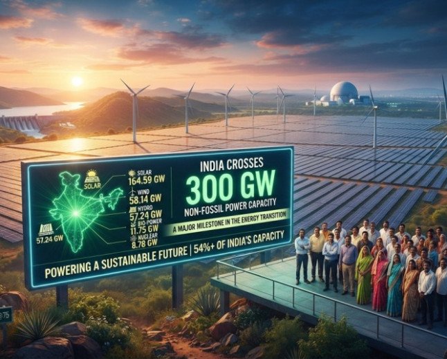 ಭಾರತದಲ್ಲಿ ಪಳೆಯುಳಿಕೆ ರಹಿತ ವಿದ್ಯುತ್ ಸಾಮರ್ಥ್ಯ 300 GW ಗಡಿ ದಾಟಿದೆ: ಇಂಧನ ರೂಪಾಂತರದಲ್ಲಿ ಪ್ರಮುಖ ಮೈಲಿಗಲ್ಲು
